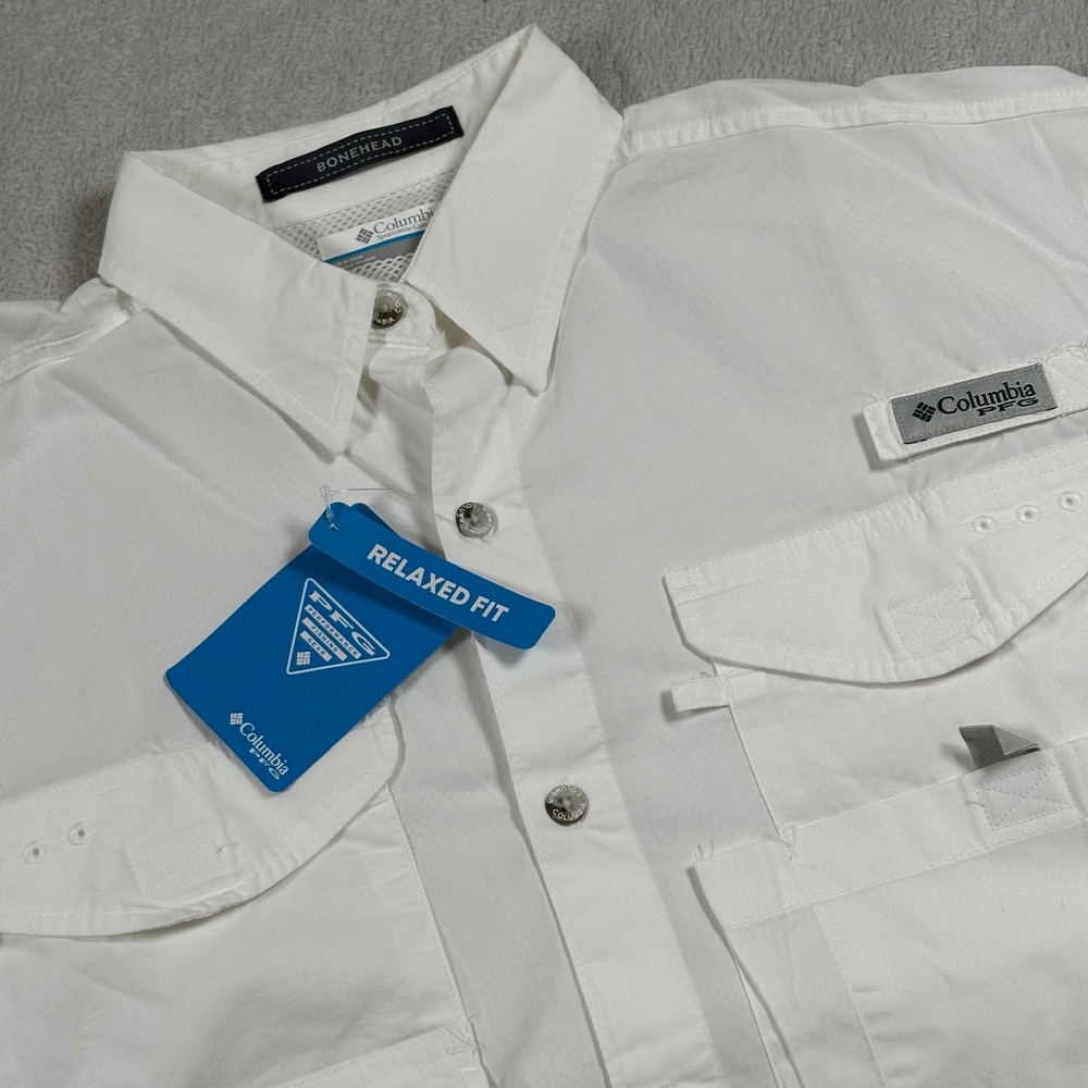 Columbia PFG Bonehead Fishing Shirt Mens Small White Short Sleeve Vented New